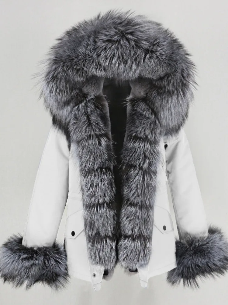 ZMEENNA Luxe beige nepbont gevoerde parka voor dames Warme winterjas met capuchon en pluche rand Stijlvol buitenshuis ZM3611