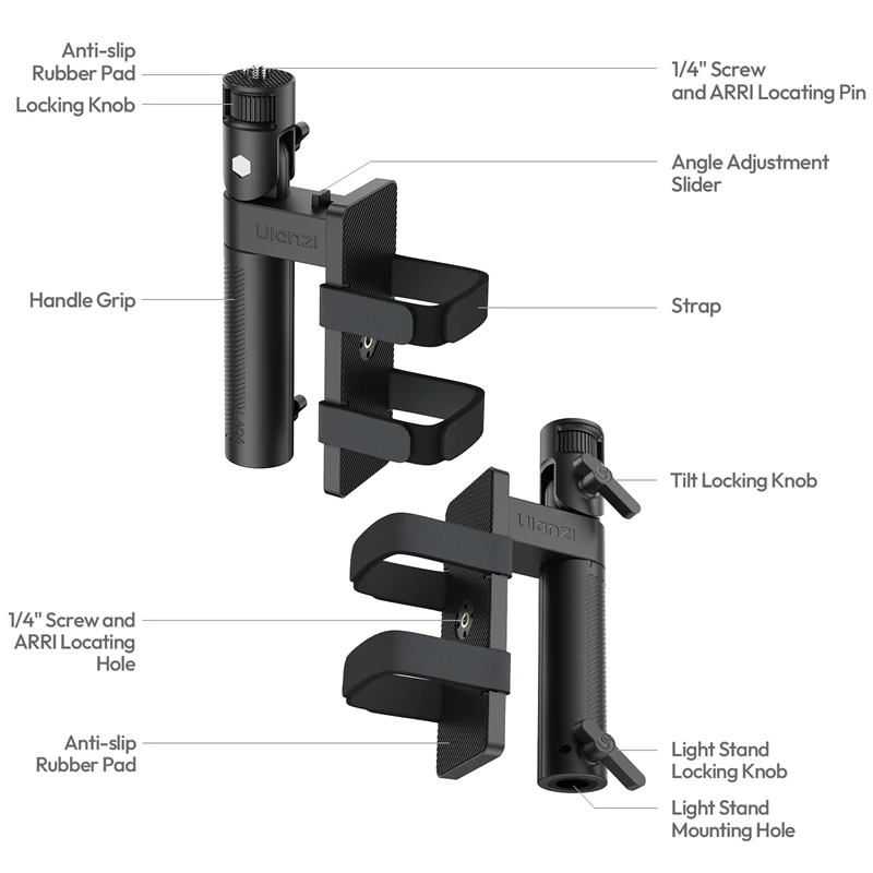 Ulanzi AL06 Light Handle Grip Light Stand z regulowanym kątem mocowania zasilania do światła wypełniającego COB Light Air Tube Light Max Load 4KG — zdjęcie produktu 6