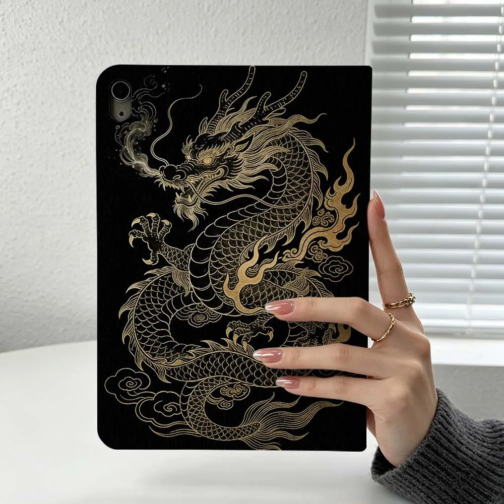 Golden Dragon Head Art Cover For iPad Pro Air mini 7 6 5 4 3 2 1 9gen M5 M4 11th 10th A17 Pro A16 Soft Inch Tablet Case