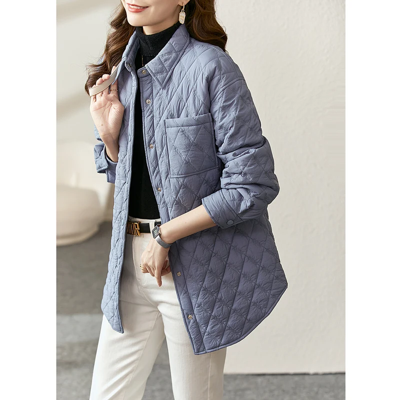 Vimly Warm Shirt Quilted Coat Jacket for Women 2023 Fashion Vintage Polo Collar Long Sleeve Tops Spring Winter Outerwear V6732