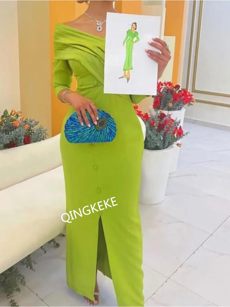 

Long Evening Dresses Wome Middle Slit Elegant Party Dresses For Women 2024 Full Sleeve New Cocktail Prom Gown فساتين الحفلات