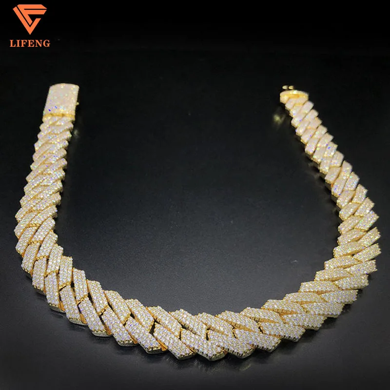 Moissanite Hip Hop Jewelry 18MM 3 Rows Diamond Cuban Link Chain Necklace Iced Out Moissanite Diamond Cuban Chain