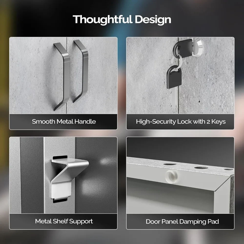 خزانة تخزين معدنية مع قضيب تعليق، 4 أرفف قابلة للتعديل، أبواب قفل بتصميم نمط رمادي حديث، خزانة ملابس الدولاب