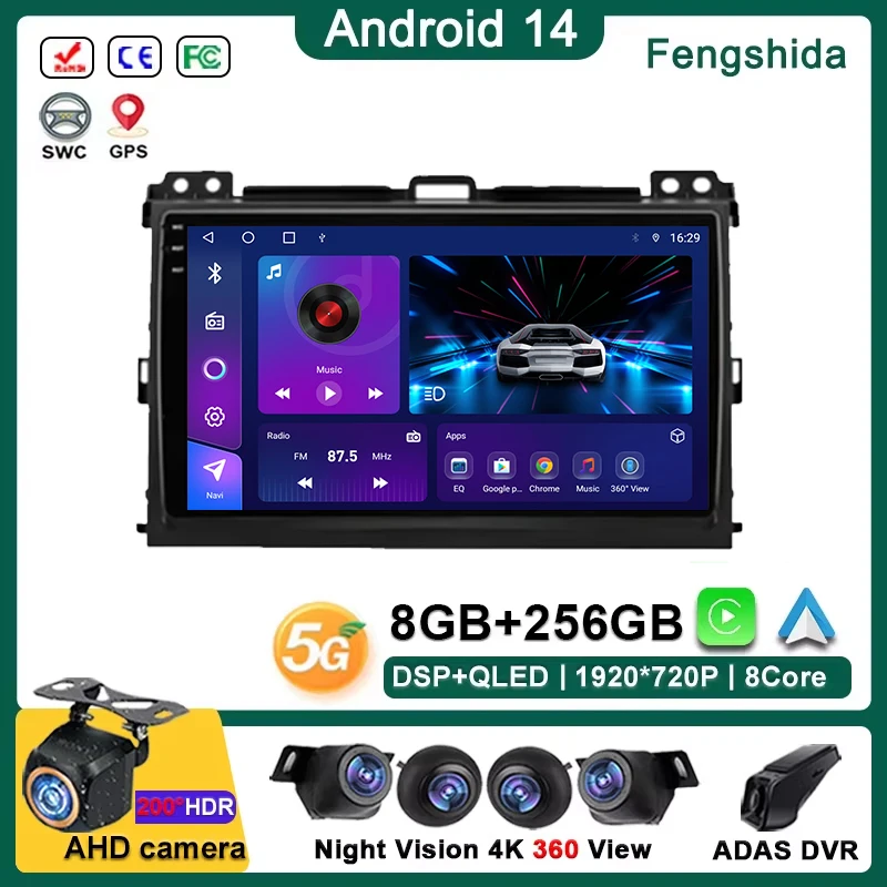 

Android 14 Multimedia For Toyota Land Cruiser Prado 120 3 Lexus GX470 J120 2003 - 2009 Player GPS Stereo Navigation Radio Screen