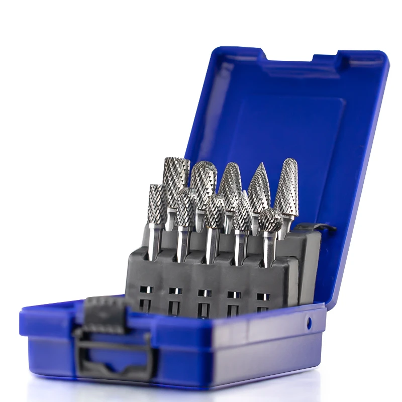 

1/4 inch Shank Carbide Burrs Set 10Pcs Double Cut 6.35 mm Shank Diameter High Quality Power Tool Parts Rotary File