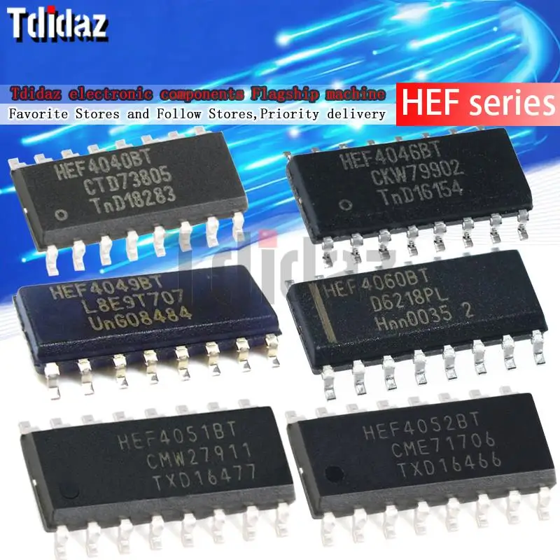 10pcs HEF4017BT HEF4040 HEF4046 HEF4049 HEF4051 HEF4052 HEF4060 HEF4094 HEF4518 HEF4538 SOP16 molewei multiplexer