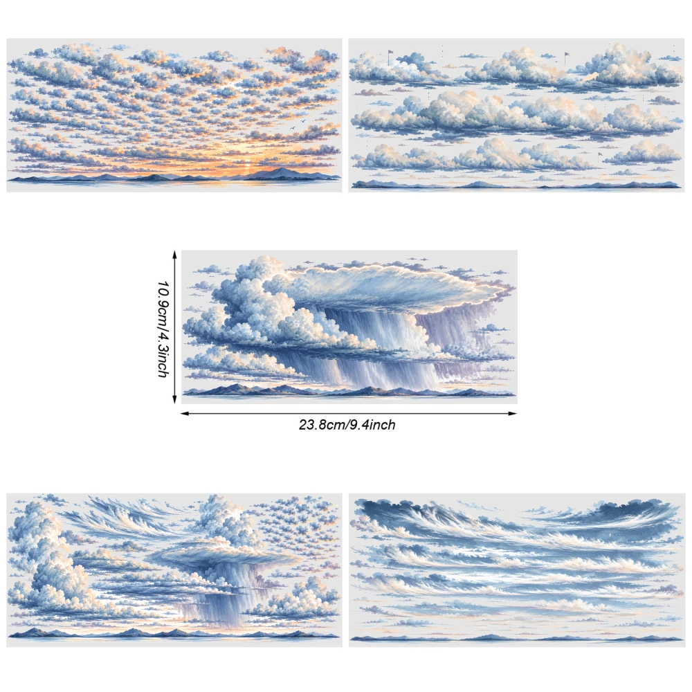 5 Sheets Cloudscape UV DTF Stickers Glass DTF Transfer Stickers Plastic Self-Adhesive Labels Waterproof Rub on Transfers