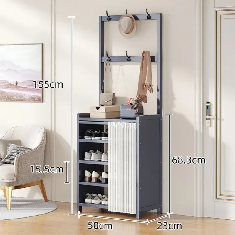 Floor-to-ceiling coat rack in the foyer Hanging rack Multi-layer door Nanzhu shoe rack integrated   household goods