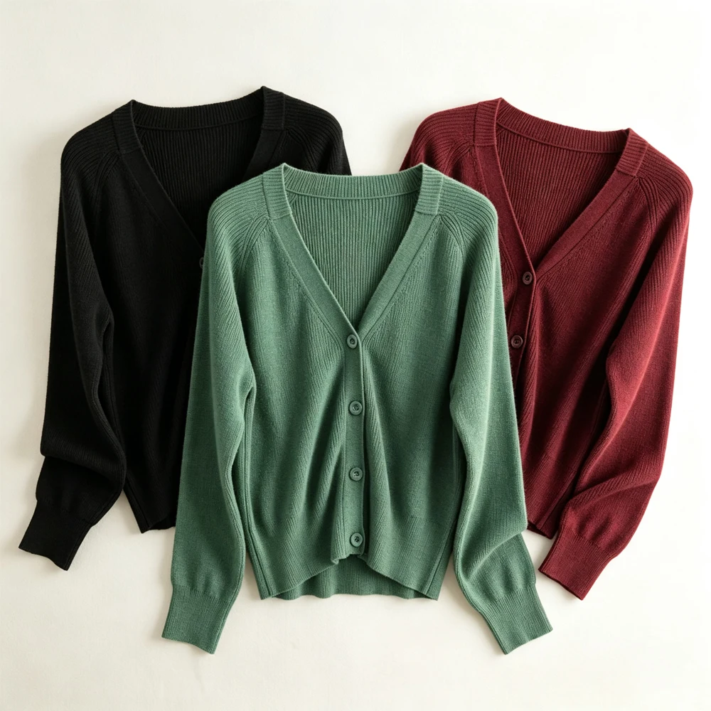 2026 Women's Autumn New Natural Mulberry Silk Cashmere Blended Coat Long Sleeve Versatile Knitted Cardigan