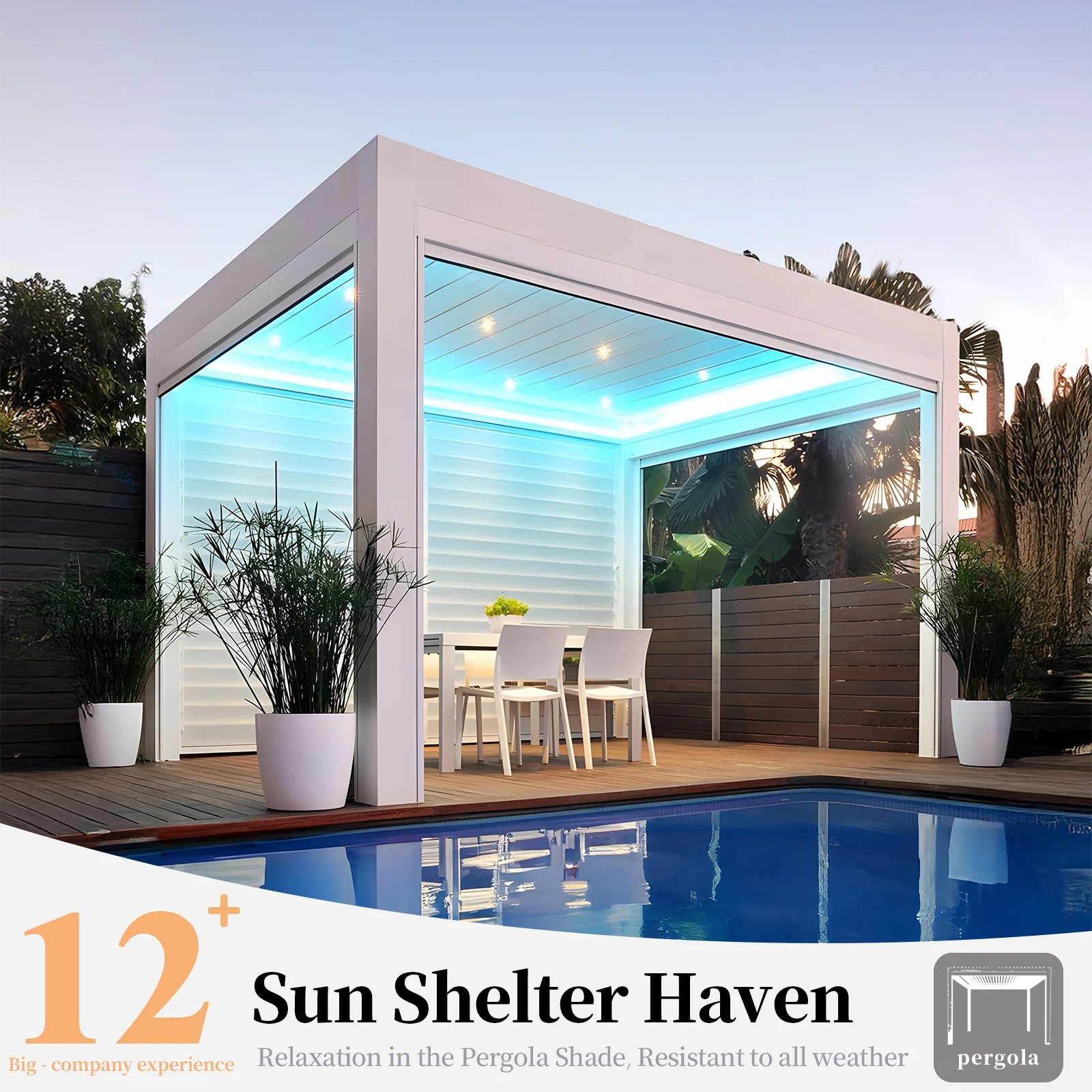Aanpasbare maat Elektrisch opvouwbaar Luxe buiten Waterdicht Intrekbaar Aluminium lamellendak Pergola voor tuinen Patio's Terug