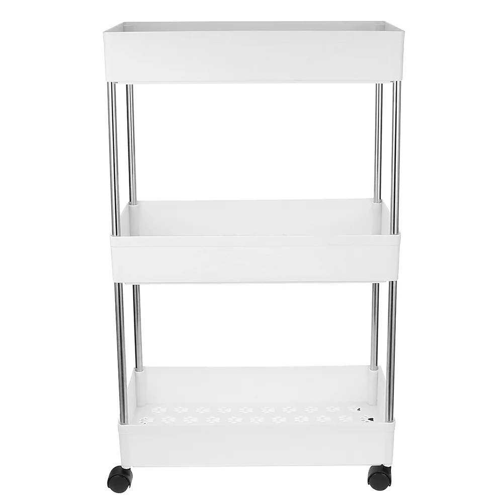 

Trolley Storage Rack Office Cart Home Stainless Steel Floor Multi-Purpose Organizer