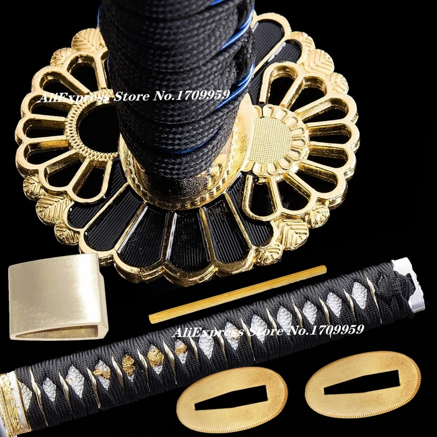 A Set Japanese Samurai Sword Handle/Guard Fittings For Katana/Wakizashi/Tanto Knives Tsuka/Kashira/Menuki/Fuchi/Habaki/Seppa