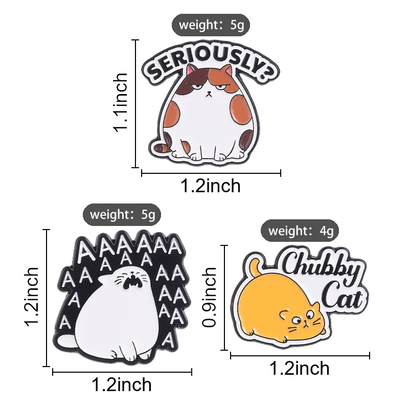 Cat Mood Trio Pin Seriously Cat Screaming Cat Chubby Cat Brooch Accessory for Daily Wear Relatable Feline Fan Style