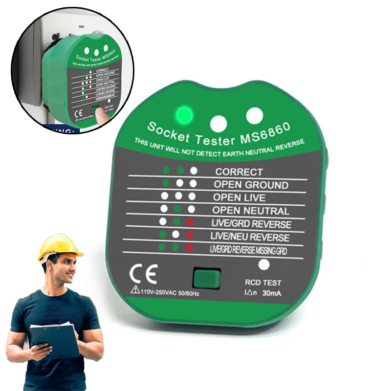 

RCD Tester Grounding Socket EMS Massage Grounding Pad Grounding Detection Of Wiring Problems In Sockets Voltage Detection Tool