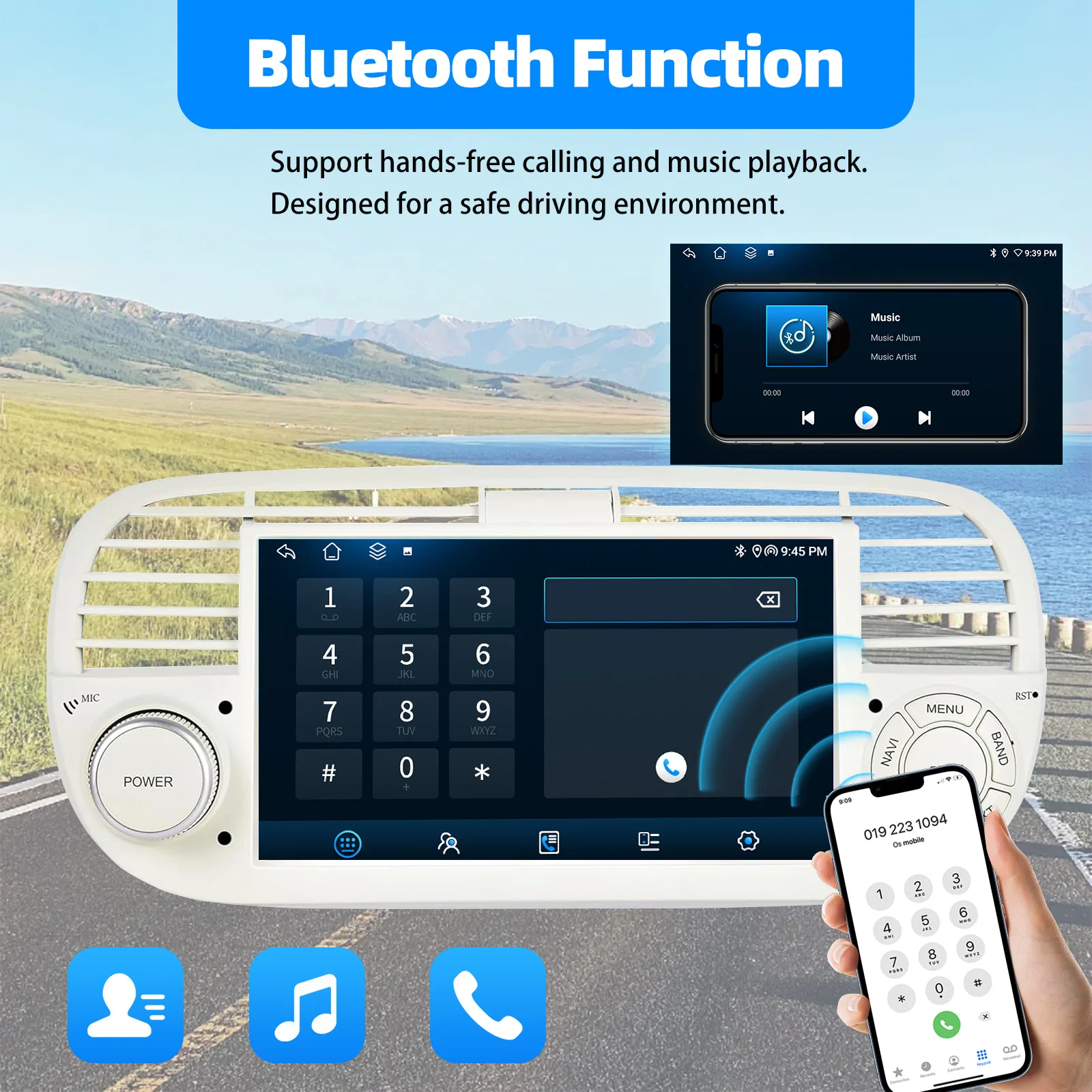 ESSGOO 4 + 64G Android 15 Auto Stereo Radio Für Fiat 500 2007-2015 7 "Display Drahtlose Carplay Android Auto GPS Nav Wifi BT RDS SWC – Detail 9