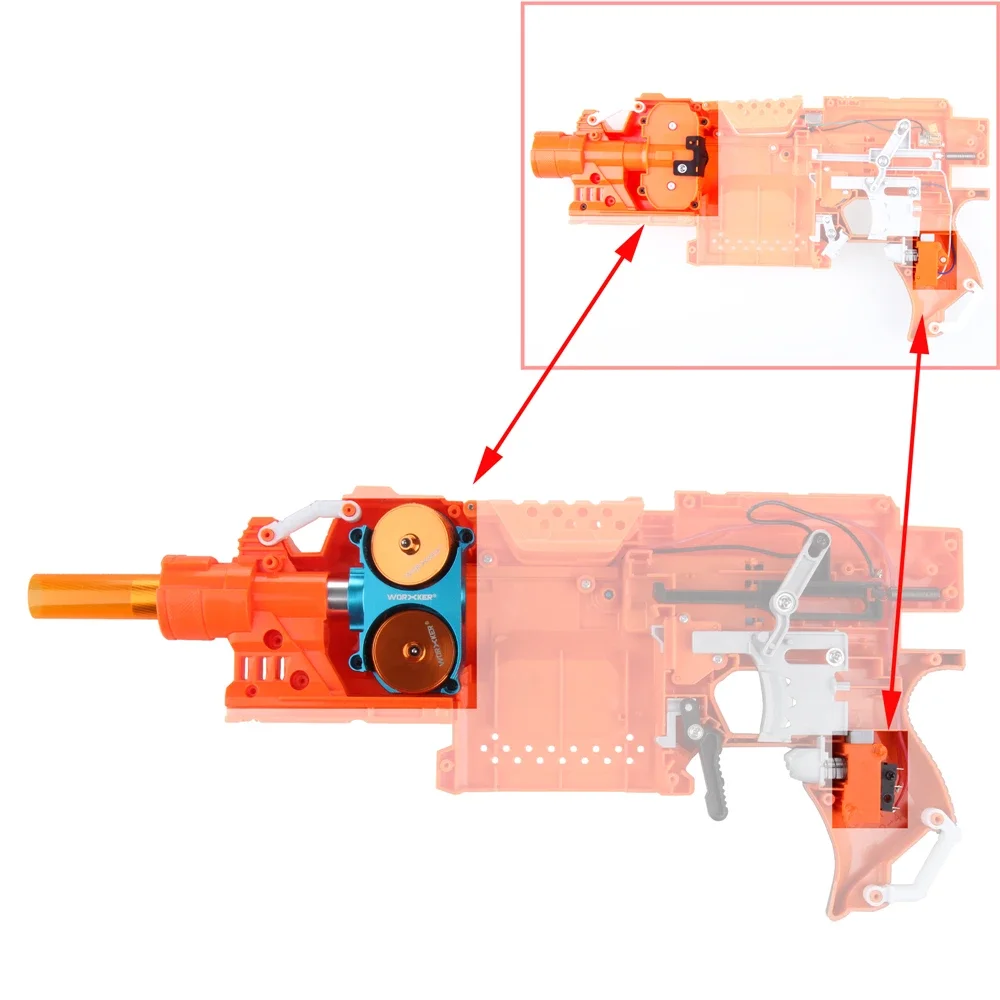 Workermodダイヤモンドパターン斜めホイールチャンバー更新キットfornerf Strayfe and Rapidstrike CS-18、オレンジ玩具カラー