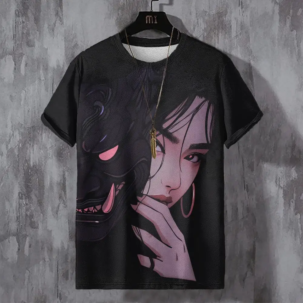 Vintage T-Shirt For Men Beautiful Anime Characters Graphic T Shirts Print Casual Round Neck T Shirt Oversized Men\'s Clothing Top