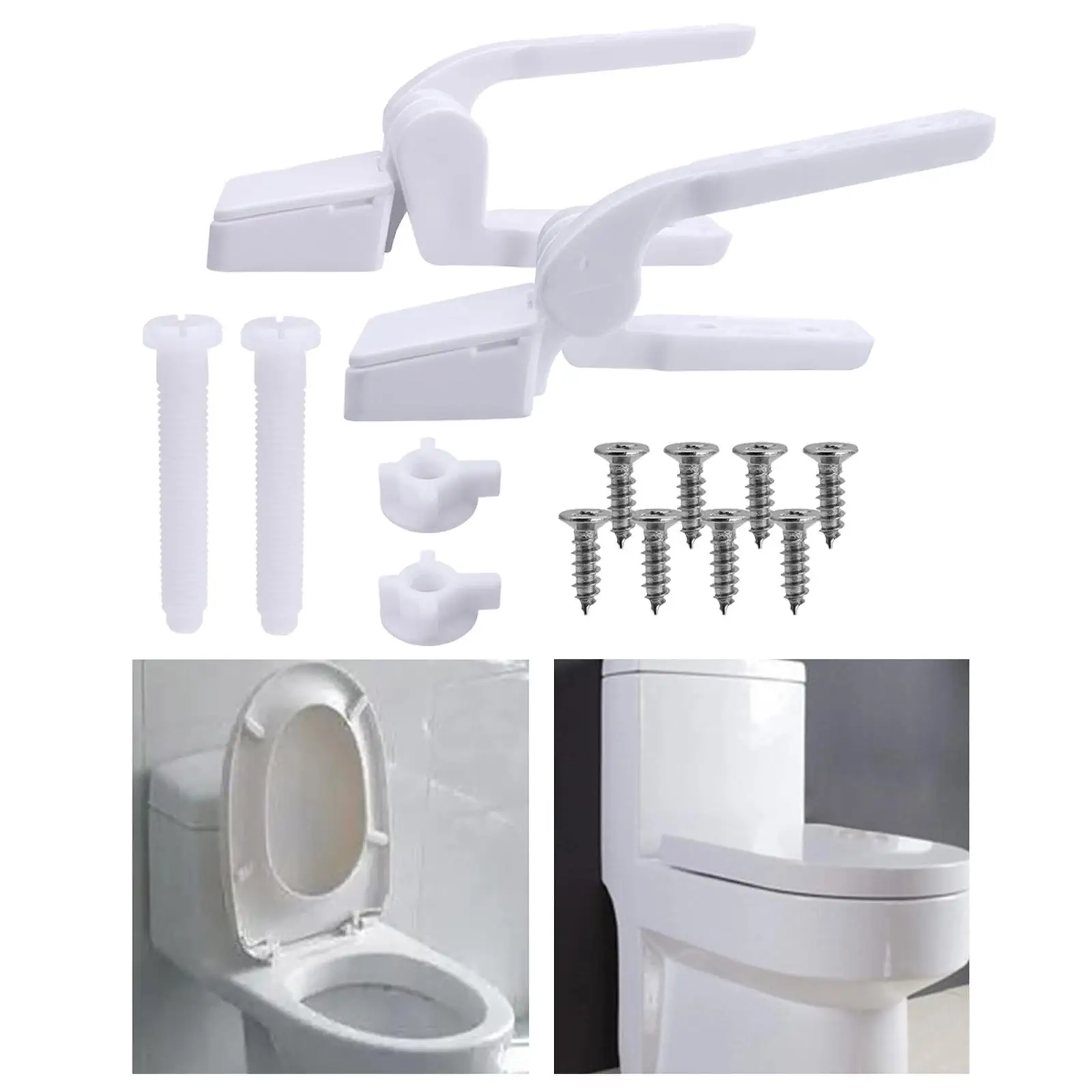 2x Toilet Seat Hinge Fixings Toilet Top Cover Lid Seat Fixings Replacement Parts Bathroom Fixture Parts Easy Installation White