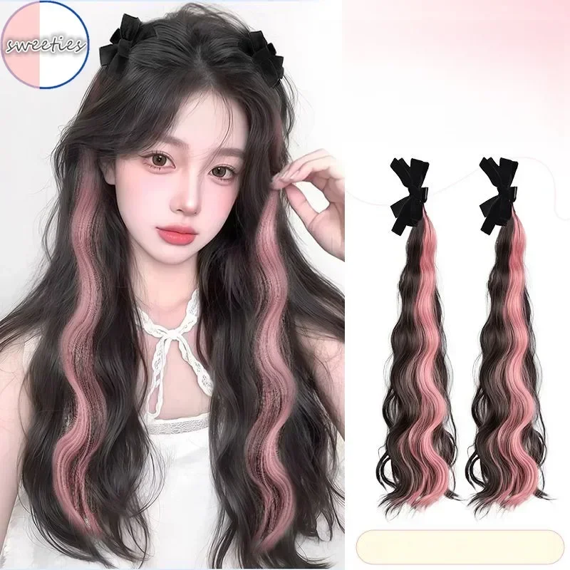 Parrucca sintetica con orecchio da elfo alla moda, dolce principessa, testa, fiocco, clip-on, capelli ricci, coda di cavallo per le donne