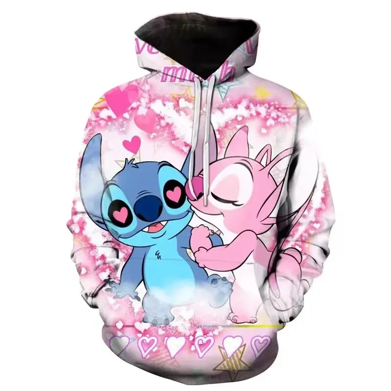 2024 New Disney Men's Hoodies 3D Printed Stitch Printed Children's Hoodies Cute Fashion Street Casual Men's Hoodies