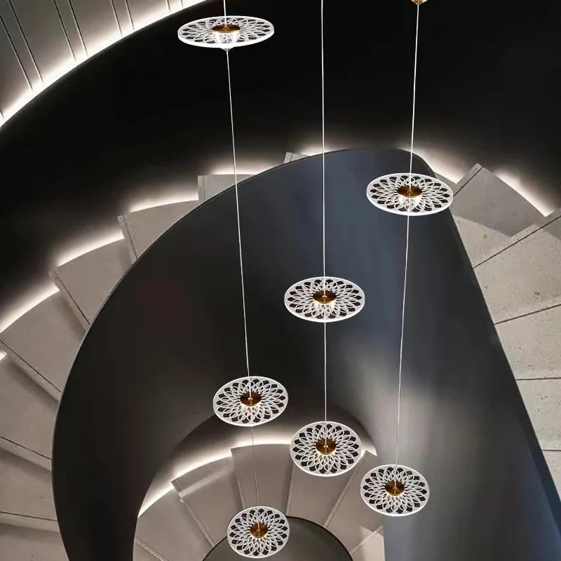 Nordic villa ceiling chandelier stairs family lighting pendant modern simple high-rise compound living room long line chandelier