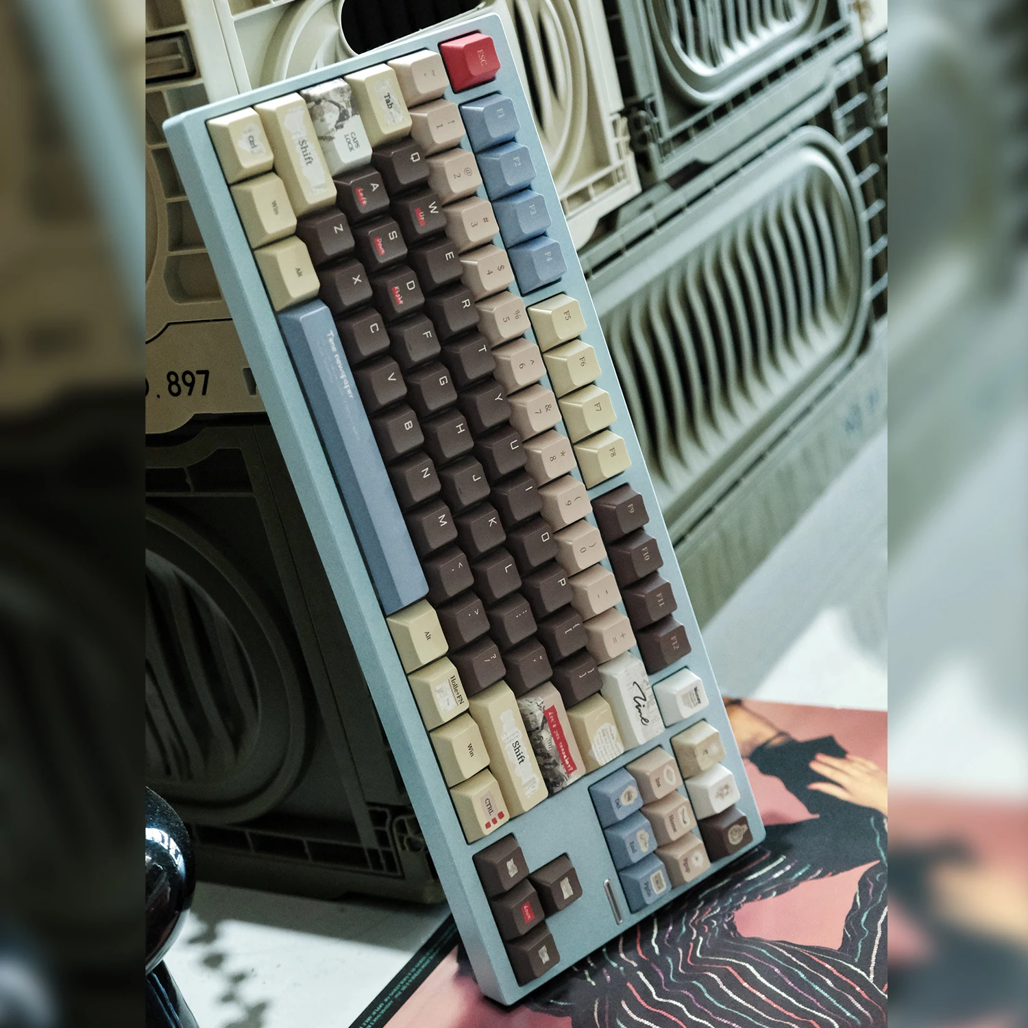 Tempo jornal Retro Dark Brown Keycaps, Chery Pbt Keycaps com Vintage Feel, inclui "L" entrar chave, 137 chaves