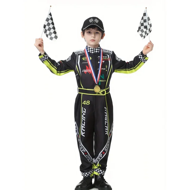 

driver boys' jumpsuit 4pcs/ cosplay car hat children's Halloween costume racing suit set dl;1