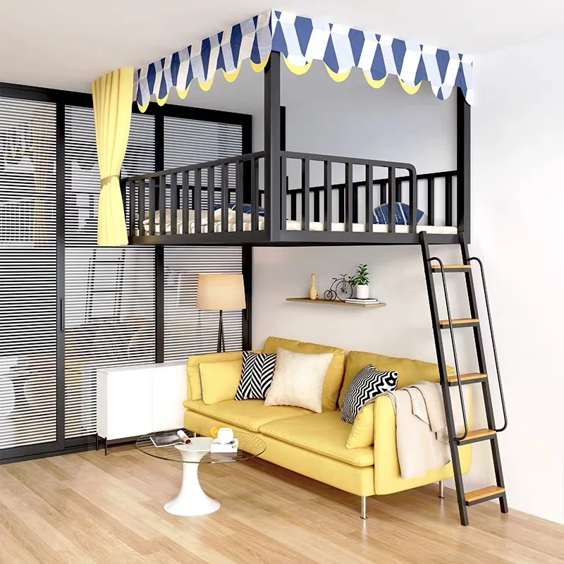 Small apartment duplex loft bed children and students elevated wrought iron bed