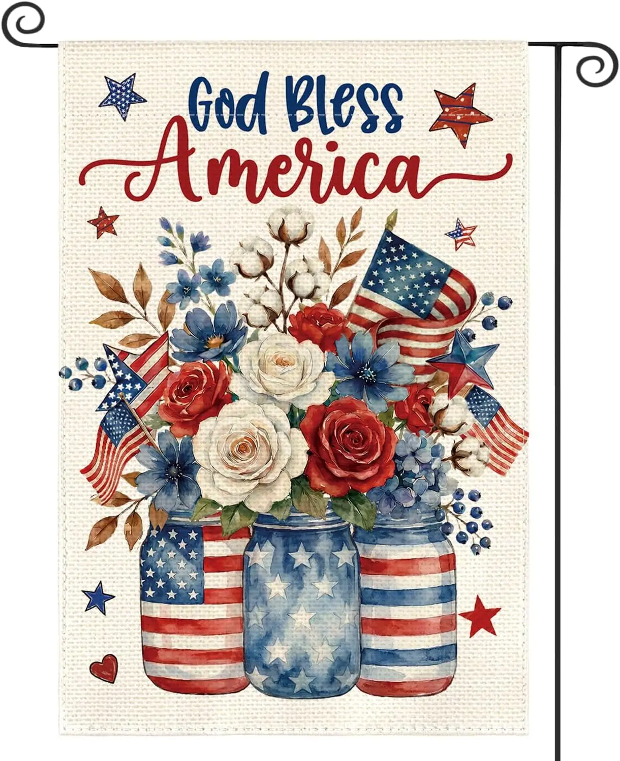 AVOIN colorlife Memorial Day Mason Jar Patriotic Garden Flag 12x18 Inch | Double Sided, Weather & Fade Resistant, Yard O uui