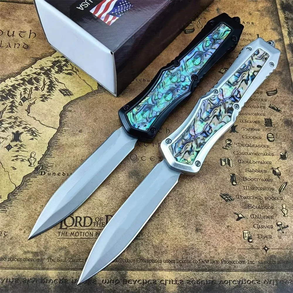 Portable Assisted Tactical Pocket Knife 440C Steel Blade Zinc Alloy Inlaid Abalone Handle Outdoor Hunting Rescue Survival Tool