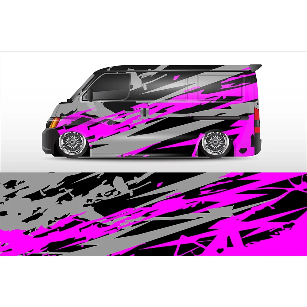 Purple Gray Racing Car Graphic Decal Full Body Racing Vinyl Wrap Car Full Wrap Sticker Decorative Car Decal Size 450cm*100cm