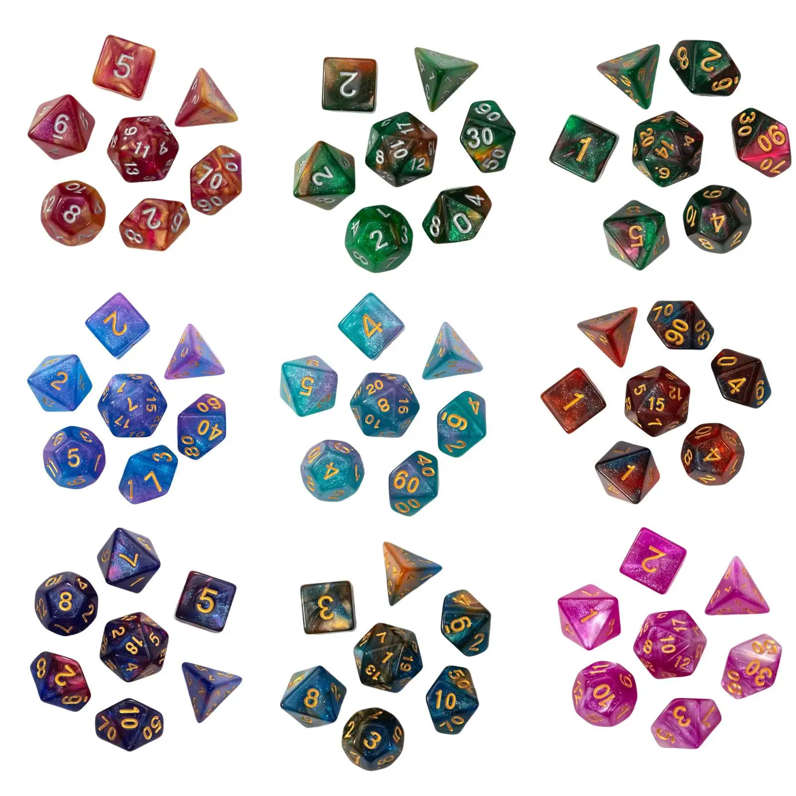 Set of 7 Polyhedral Dice D4-d20 Acrylic Dice Multisided Dice for Math Education