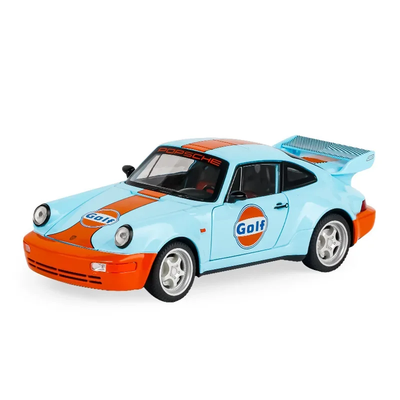 1: 24 Porsche 964 Gulf Petroleum Alloy Car Model Decoration Sound Light Echo Turn Children\'s Toys Collection Gift