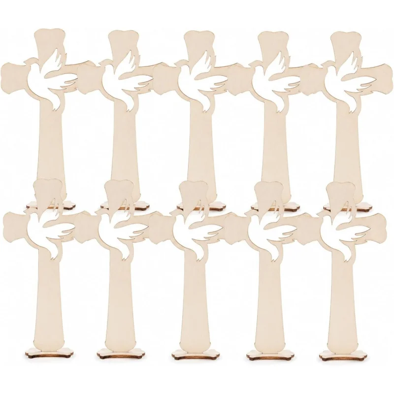 Wooden Peace Dove Cross Slices 10cm Unfinished Wood Cross Dove Cutouts Craft Ornament Christian Religious Home Decoration Gift