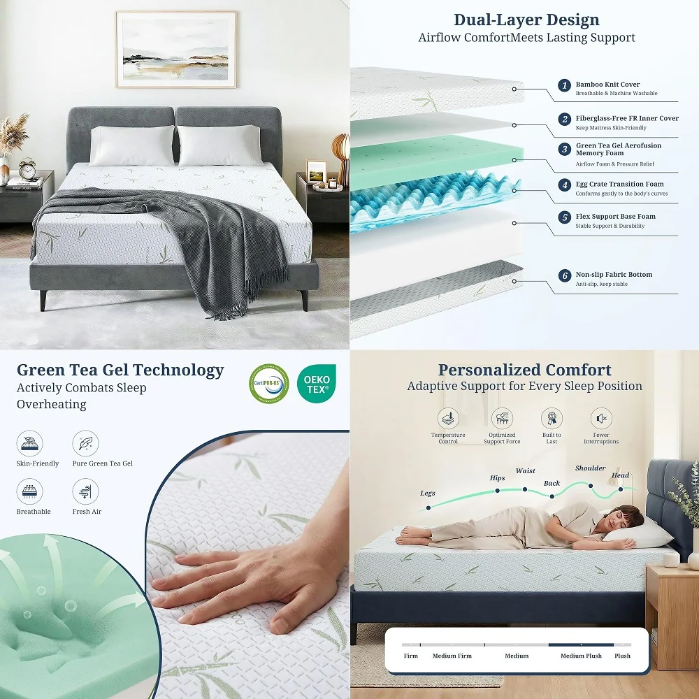 

Angeland Luxury III Gel Infused Memory Foam Mattress CertiPURUS Certified Pressure Relieving Hypoallergenic, 8Inch, King White