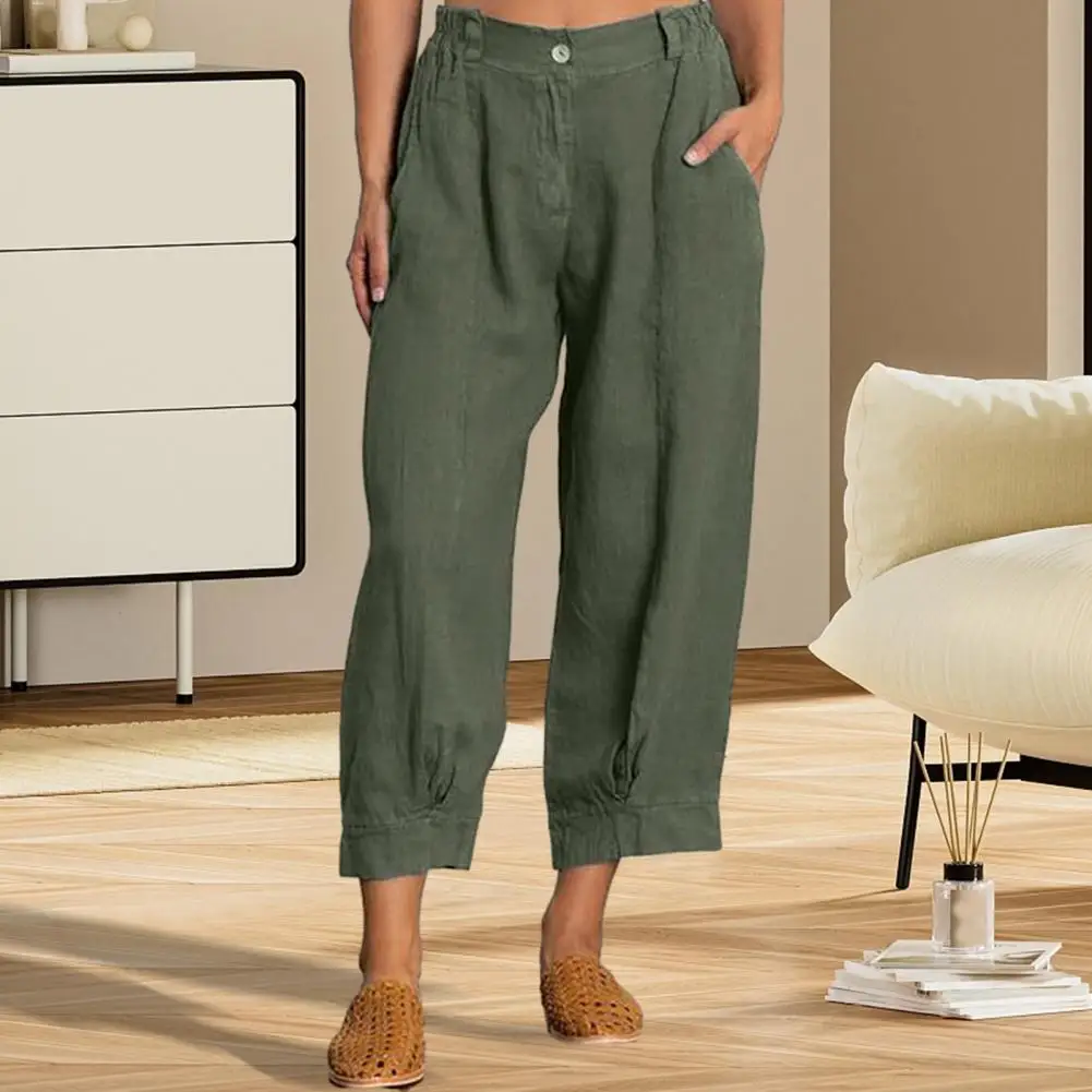 Women Elastic High Waist 3/4 Pant Casual Active Fit Wide Capris Leg Pants Trousers With Pockets Pants for Women Women’s Pants