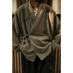 Second Order Japanese Style Kendo Jacket Retro Knitted Kimono Men's Cardigan