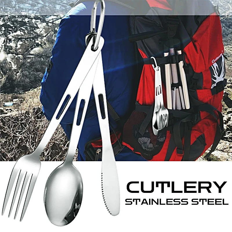 Silverware Flatware Cutlery 1/3/6pcs Outdoor Camping Tableware Picnic Stainless Steel Knife Fork Spoon Travel Portable Tableware