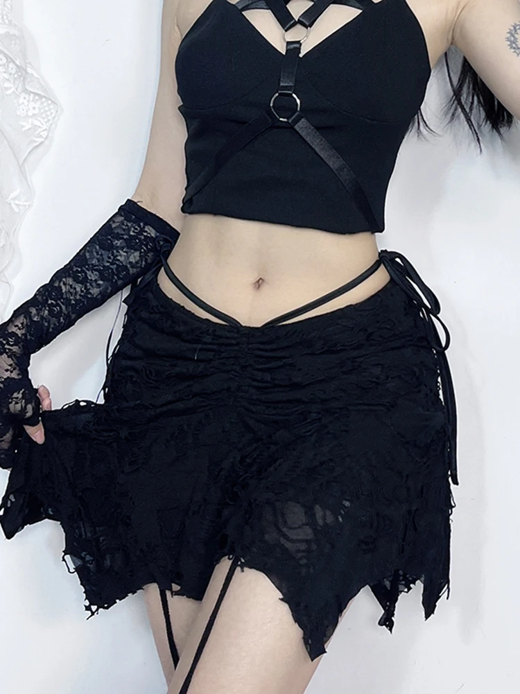 AltGoth Goth Punk Skirt Women Streetwear Harajuku Hole High Waist Irregular Mini Skirt Aesthetic Y2k E-girl Emo Alt Skirt Femme