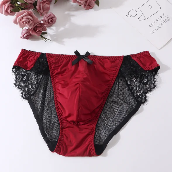 Underwear Man's Hip Sheer Net Mesh Sexy Panties Briefs Lace Hem Bowtie BF Gifts LGBQT Harajuku Private Party DJ Club Bar view 2