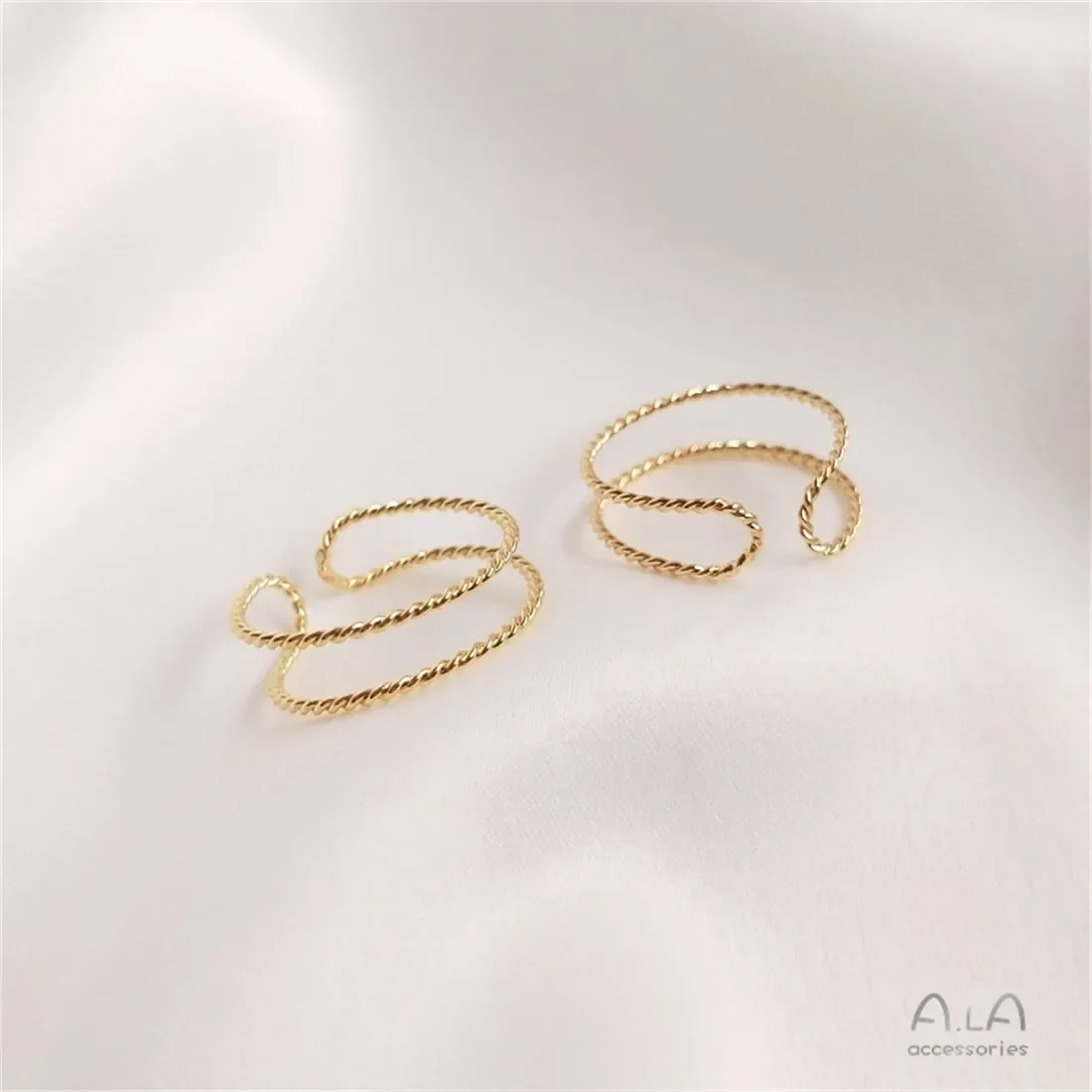 14K Gold-Color Batch Flower Twist Copper Wire Double Strand Ring Hand-clamped Beads Winding DIY Accessories Double Ring Ring