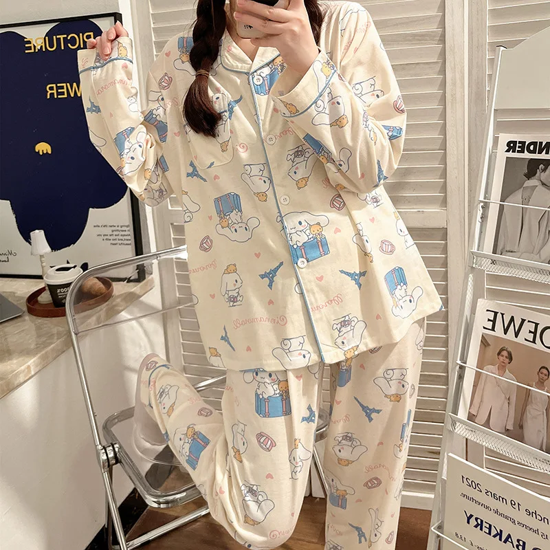 Pijama de perro Sanrio Yugui japonés para mujer, conjunto de ropa de casa de manga larga con dibujos animados para estudiantes, Otoño, 2024