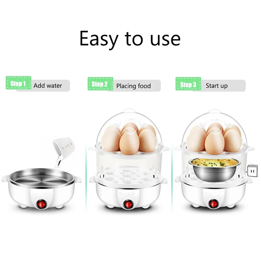 Electric Fast Egg Cooker Boiler Steamer Double Layers Automatic Large for Boiled Steamed Egg with Overheat Protection