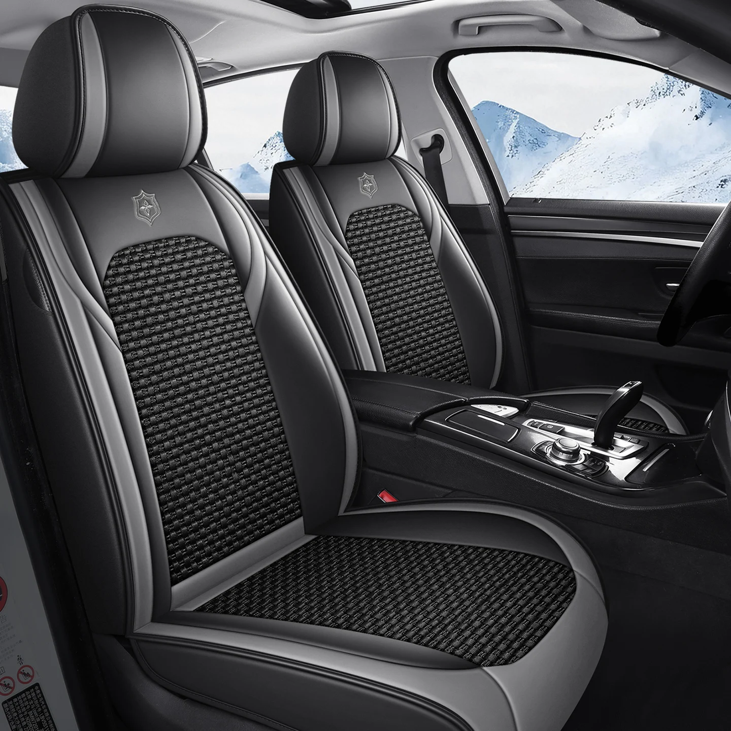 

2 шт. чехлы на автомобильные сиденья премиум-класса из искусственной кожи, дышащий ледяной шелк, полное покрытие, разделенный подголовник, нескользящий, прочный, подходит для большинства автомобилей