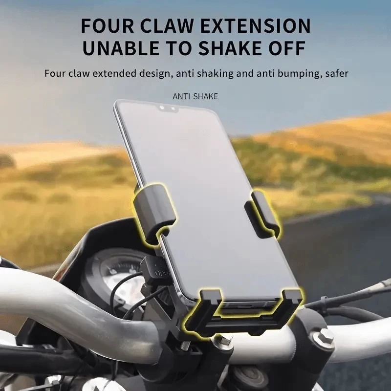 Universal Motorcycle & Bicycle Phone Mount 360° Rotatable Secure Anti-Shake Handlebar Holder with Automatic Locking Mechanism