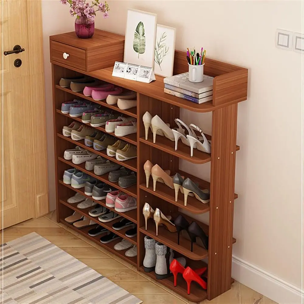 Large Modern Shoe Rack with Storage Cabinet and Changing Stool for Entryway Organization