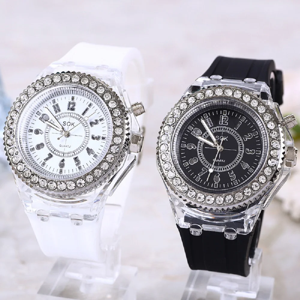 Reloj luminoso con puntero y decoración de diamantes de imitación, elegante reloj de cuarzo, regalo de pulsera genial para hombres, mujeres y hombres