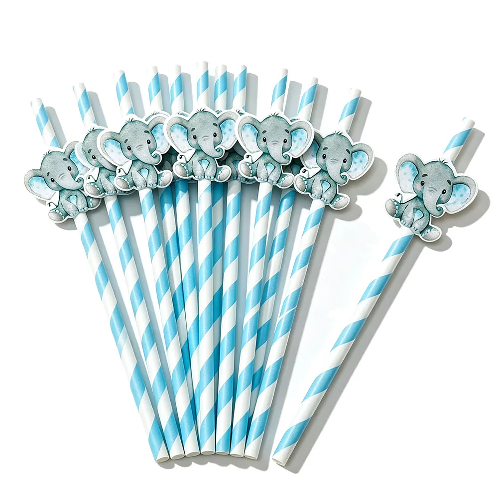 10/20/30/50/100 Stück rosa blaue niedliche Elefanten-Strohhalme für Geschlecht offenbaren Babyparty Kinder Jungen Mädchen Geburtstag Party Dekor Zubehör – Detail 2