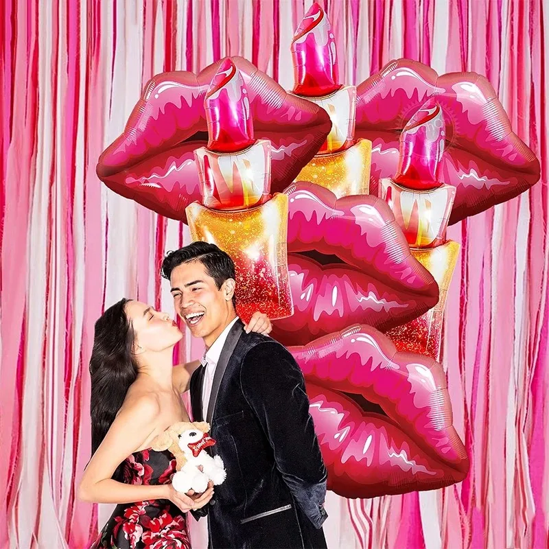 8pcs Large Lipstick Red lips and Valentine's Day Theme Party Decoration Aluminum Film Balloon Set