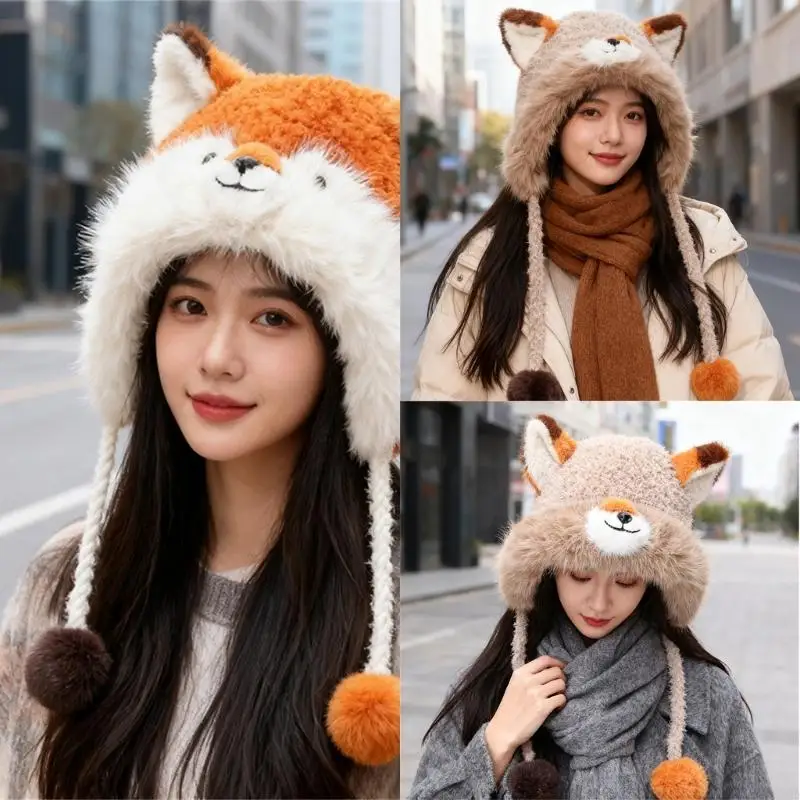 

Q22D Comfortable Plush Hat For Children Adult Winter Adventure Earmuff Design Hat